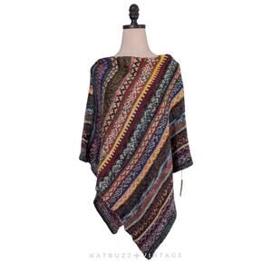 Boutique Ponch Sweater Top OS Multicolor Fairy Isle Stripe Layering Cozy Fall